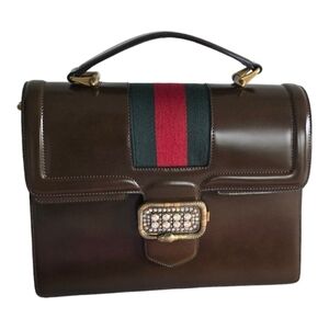 Authentic Gucci Leather Handbag Women's Brown Medium Borsa Snake Dustbag New